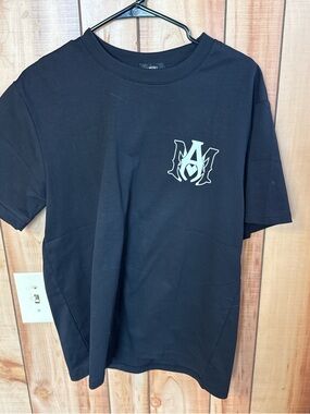AMIRI Black Short Sleeve Tee with White Logo Chest Emblem